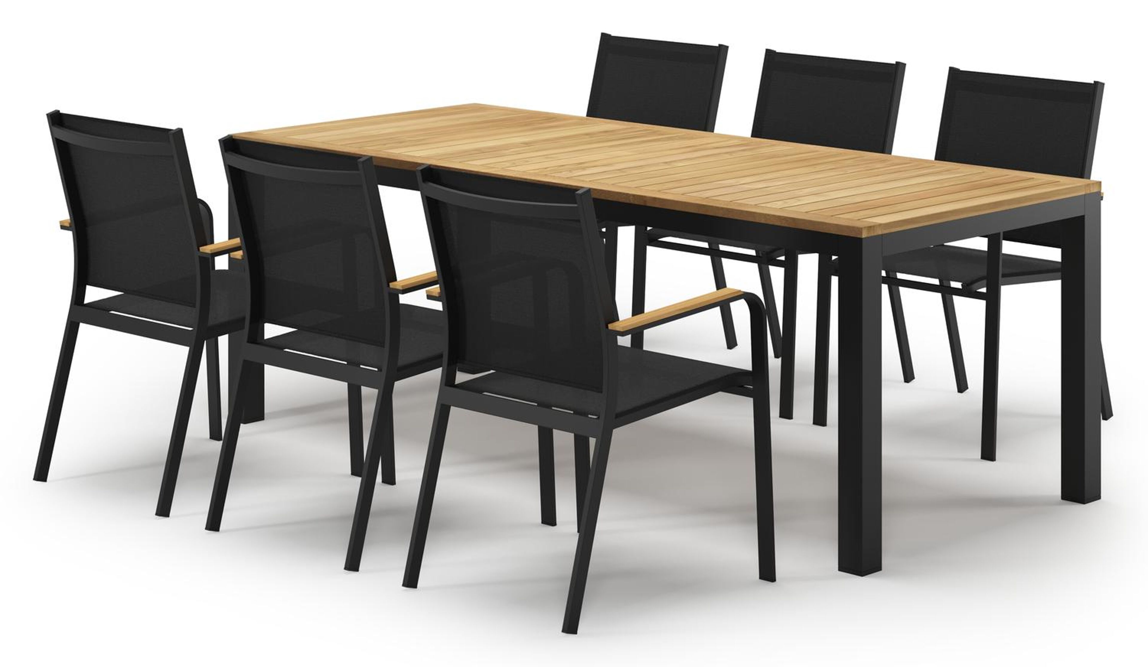 Varese tuinset in zwart aluminium en teak met 6 Amalfi tuinstoelen