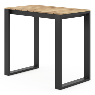Table de bar Verato en aluminium noir et teck - Lg 120 x Larg. 70 x H 106 cm