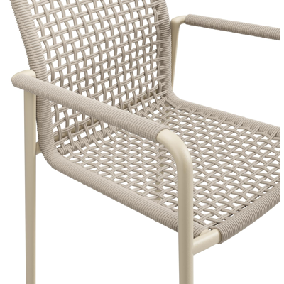 Como stapelbare tuinmeubelen in beige aluminium en beige vierkant geweven ronde rope