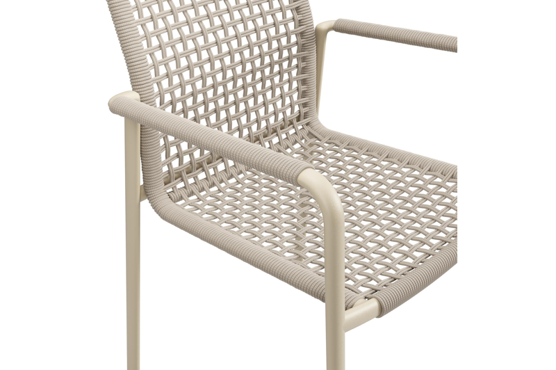 Como stapelbare tuinmeubelen in beige aluminium en beige vierkant geweven ronde rope