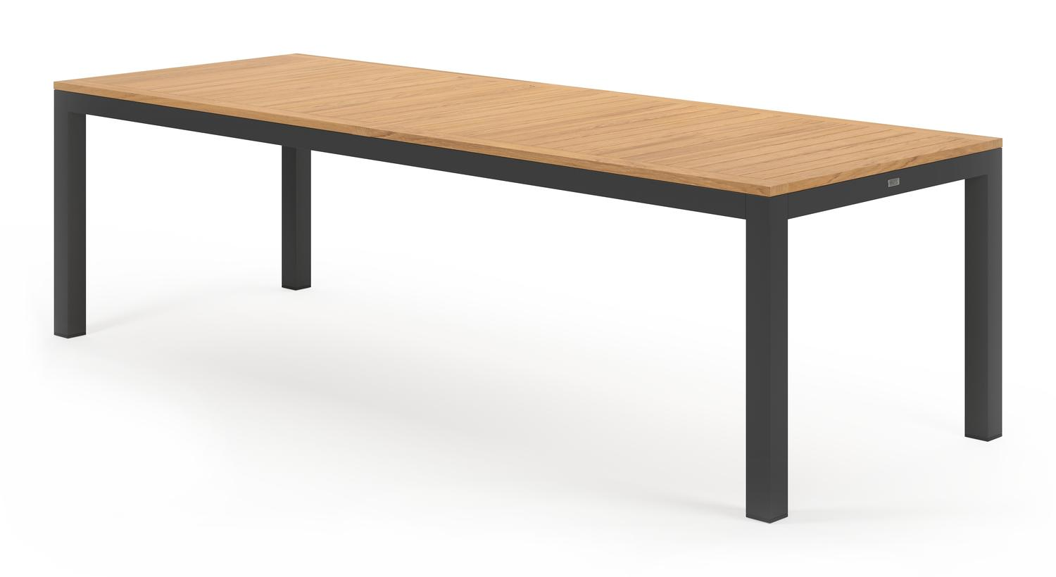 Varese tuinset in zwart aluminium en naturel teak tafelblad met 10 stapelbare Calobra tuinstoelen