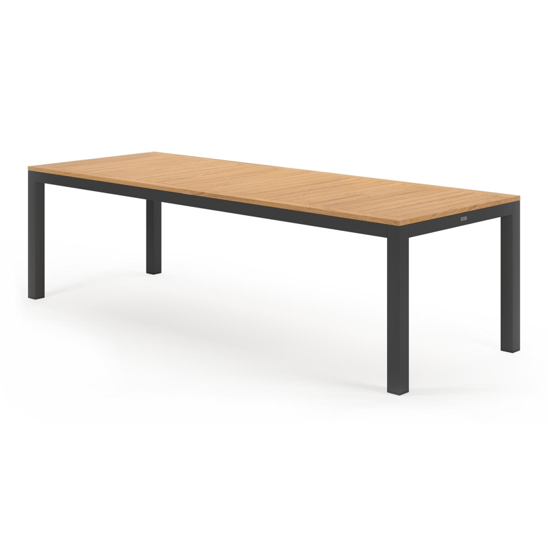 Varese tuinset in zwart aluminium en naturel teak tafelblad met 8 stapelbare Madura tuinstoelen