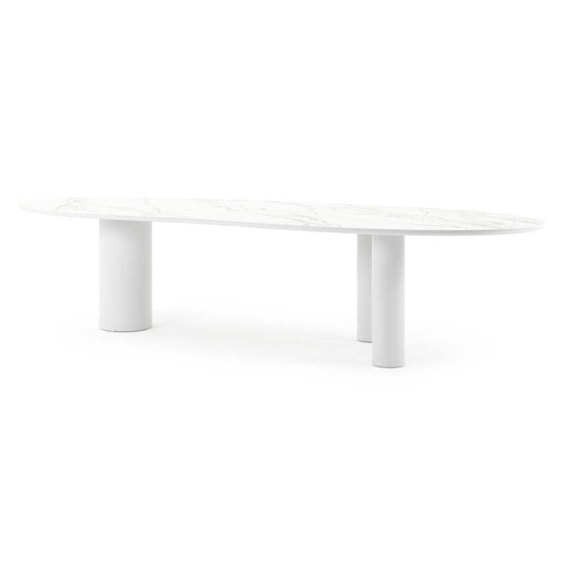Organo tuintafel organisch in wit aluminium en volkeramiek calacatta - L 320 x B 120 x H 74 cm