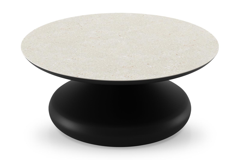 Bomero loungetafel rond in zwart aluminium en volkeramiek Shilin - Dia. 84 x H 32.2 cm