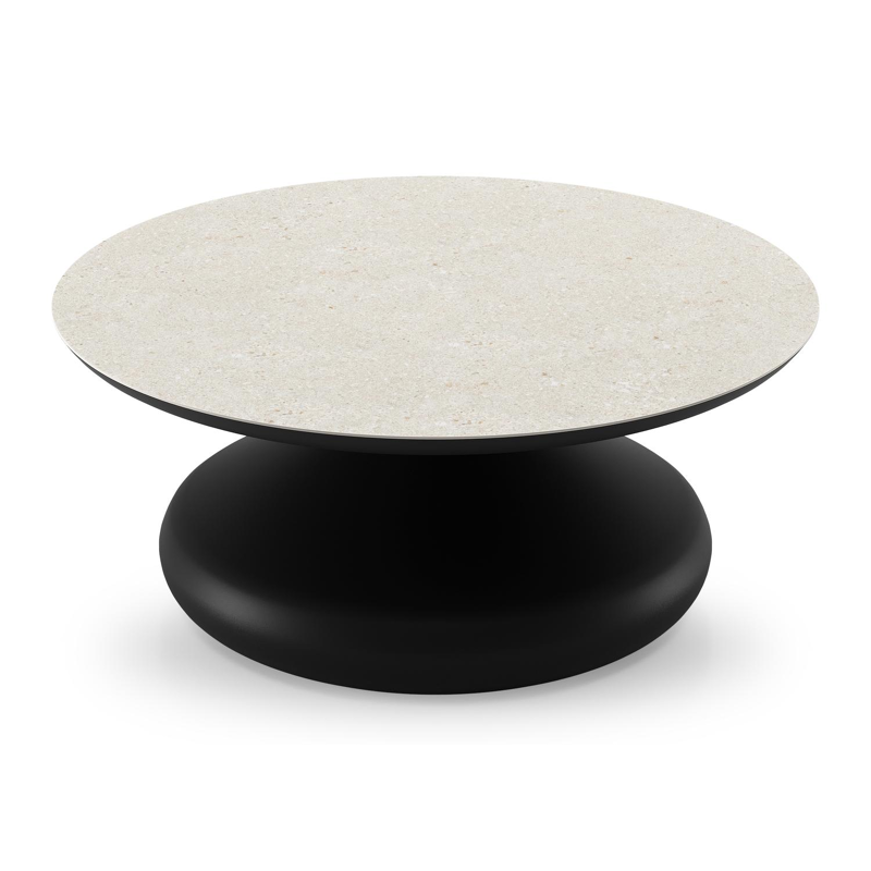 Bomero loungetafel rond in zwart aluminium en volkeramiek Shilin - Dia. 84 x H 32.2 cm