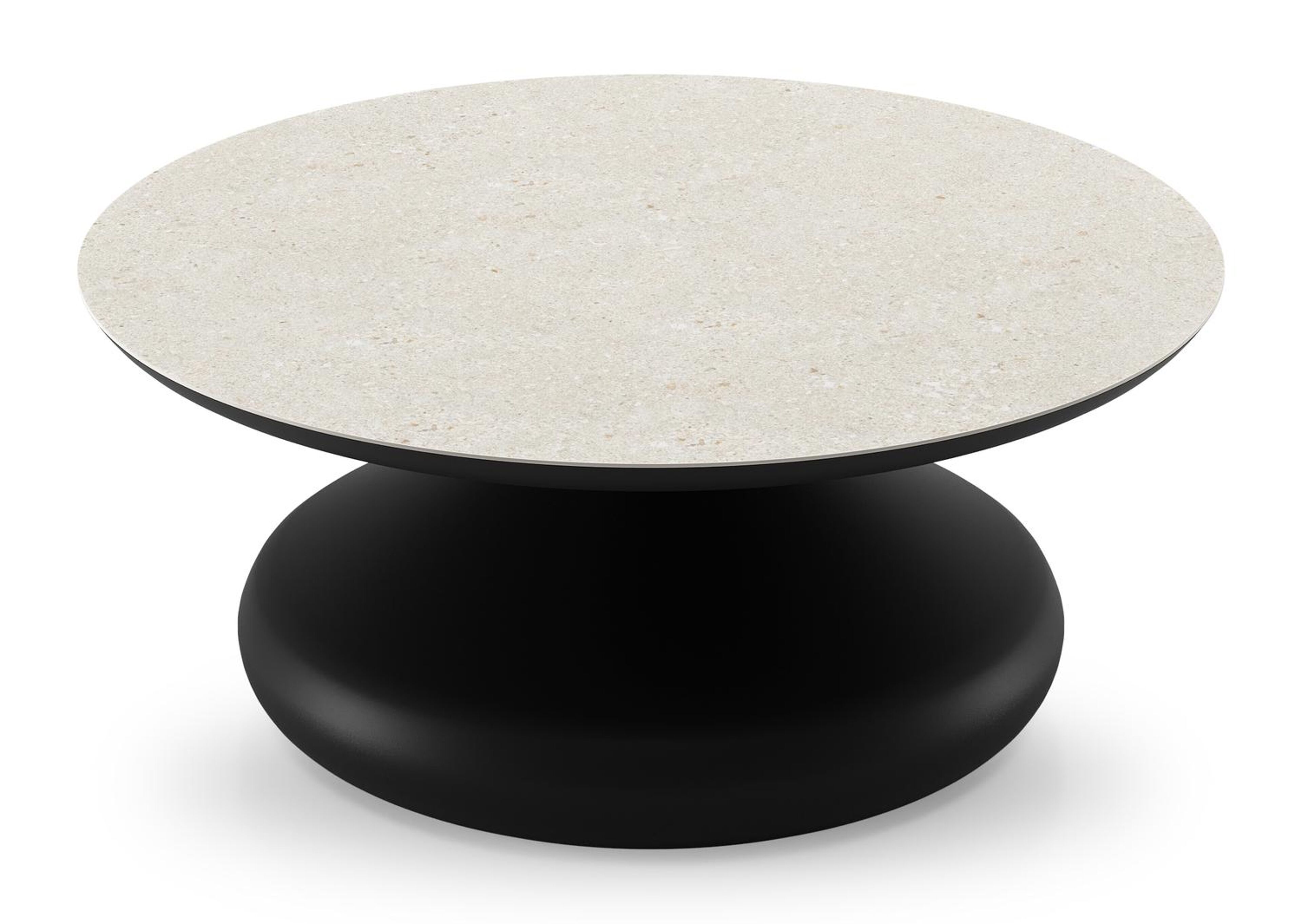 Bomero loungetafel rond in zwart aluminium en volkeramiek Shilin - Dia. 84 x H 32.2 cm