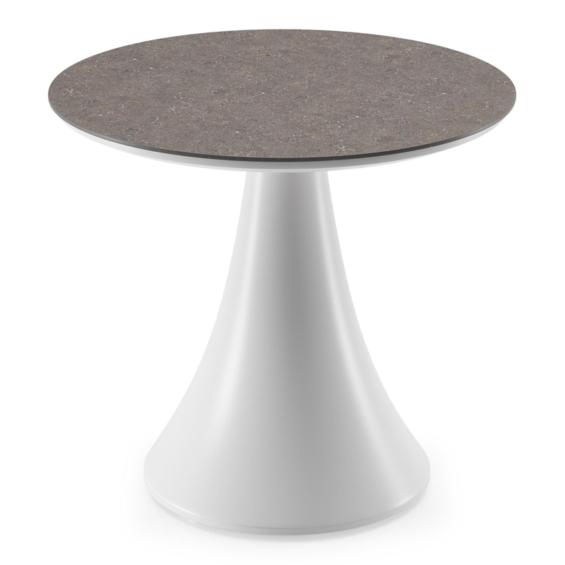 Fano low dining low dining loungetafel rond in wit aluminium en volkeramiek Wulong - Dia. 65 x H 55 cm