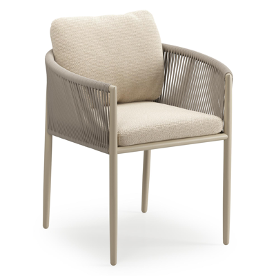 Organo tuinstoel in zwart aluminium en beige verticaal geweven luxe vlakke rope met stoelkussen in All Weather Cosytica Althea Chalk