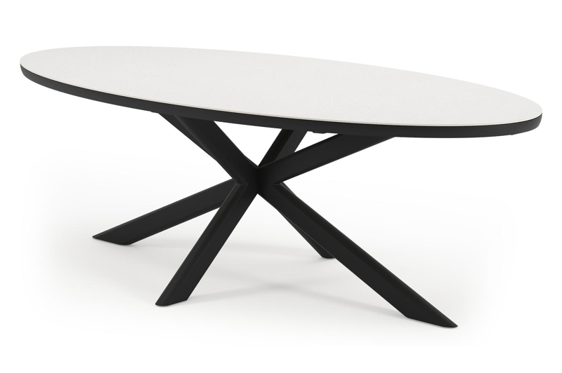 Pamplona tuintafel ovaal in zwart aluminium en sintered stone Topo minerale - L 240 x B 115 x H 72 cm