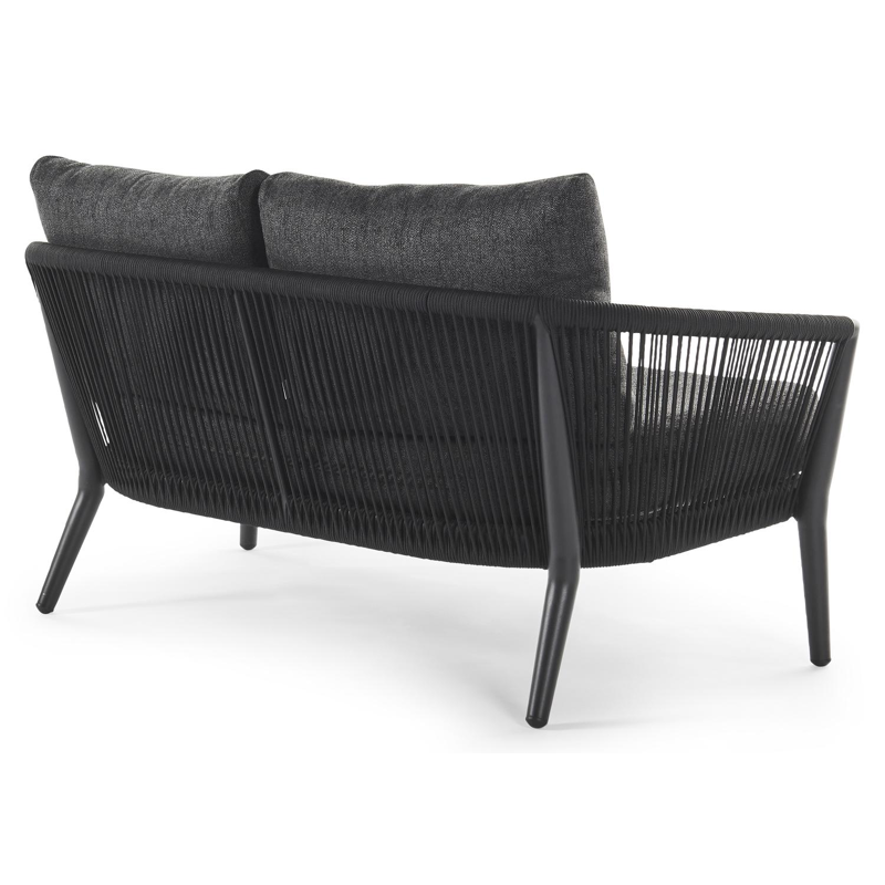 Orso loungebank 2-zit in zwart aluminium en zwart verticaal geweven ronde rope met chartres sooty all weather sunbrella® luxe kussen