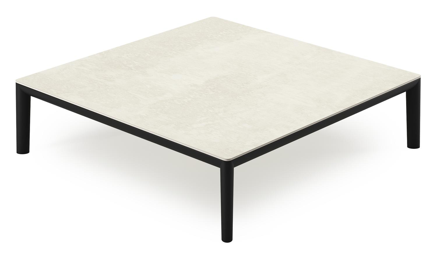 Table basse Tolosa en aluminium noir et sintered stone beige - Lg. 90 x Lrg. 90 x Haut. 38 cm