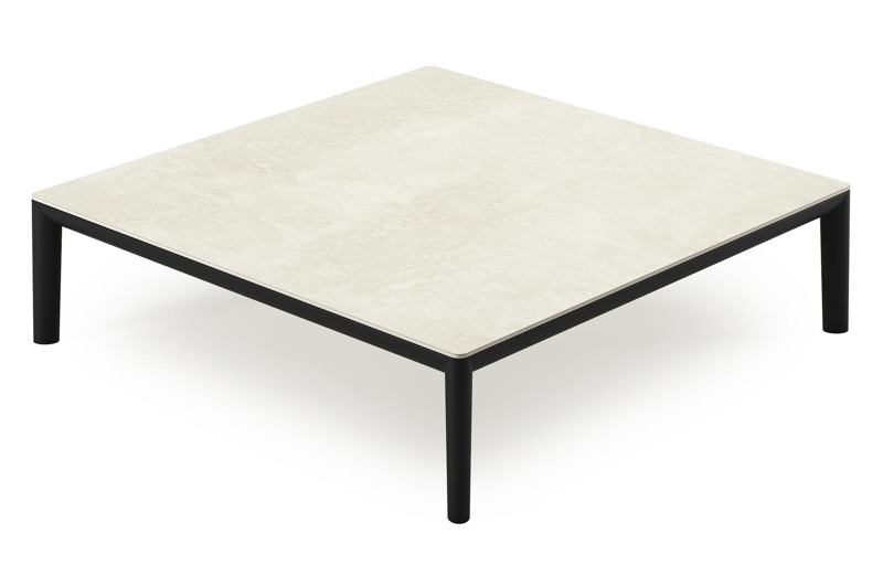Tolosa loungetafel in zwart aluminium met sintered stone beige - L 90 x B 90 x H 38 cm