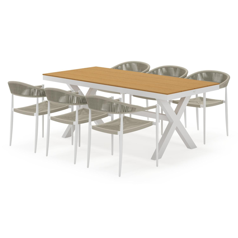 Bahia tuinset rechthoekig in wit aluminium en polywood met 6 Guarda tuinstoelen