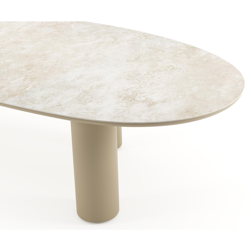Table de jardin Amico mangue en aluminium beige et céramique pleine Rapolano - Lg. 320 x Lrg. 140 x Haut. 74 cm