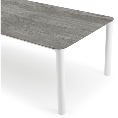 Orso tuintafel rechthoekig afgerond in wit aluminium en volkeramiek Aspen Grey - L 290 x B 110 x H 73.5 cm