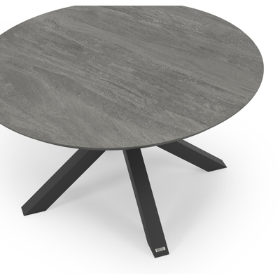 Nano tuintafel in zwart aluminium en volkeramiek aspen grey - Dia. 130 x H 71 cm