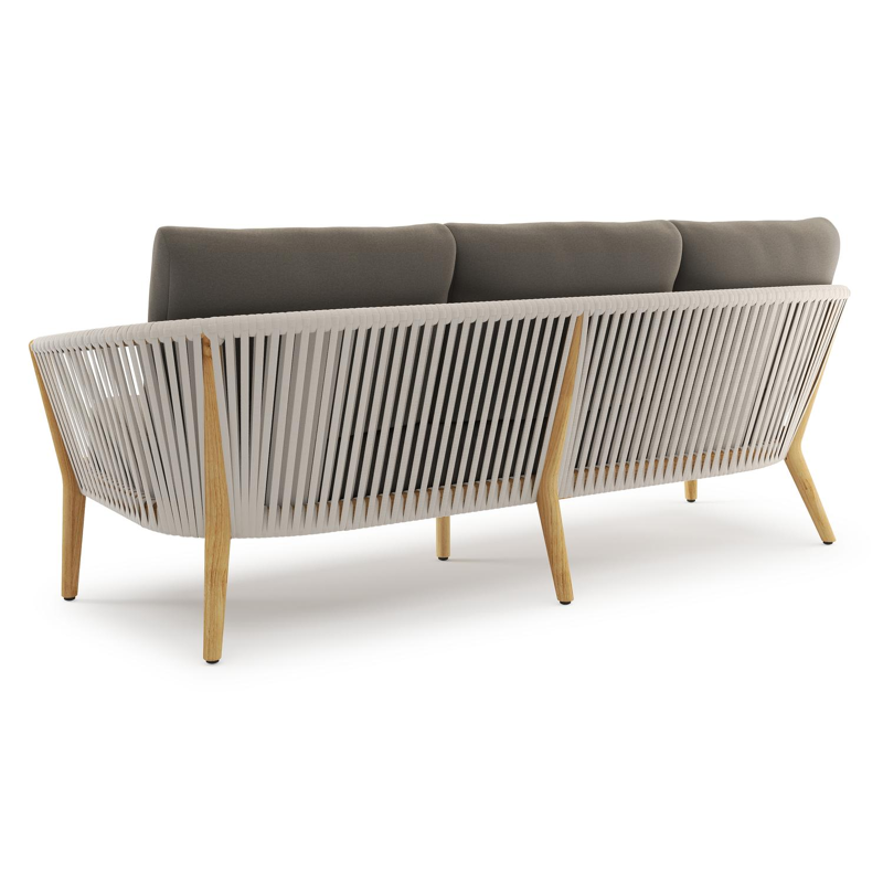 Canapé de jardin Orso en tecken corde luxe plate tissée verticalement beige et coussins en all weather sunbrella® luxe Natte Carbon Beige