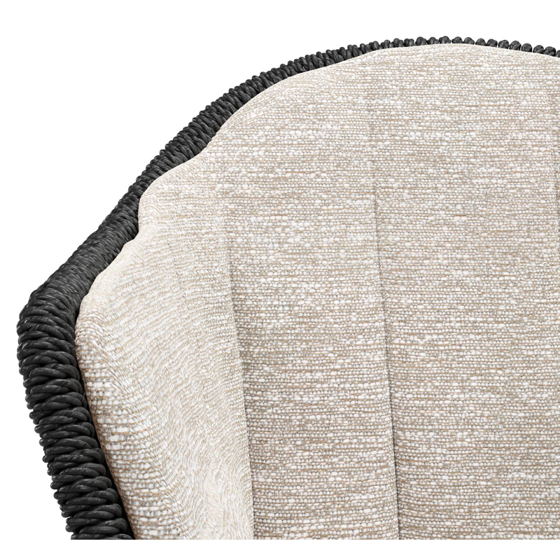 Pagino tuinstoel in wit aluminium en zwart ronde wicker met zitkussen in All Weather Sunbrella® Luxe Tundra Sand