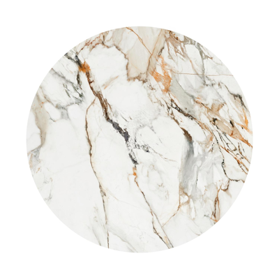 Table de jardin Fano en aluminium blanc et céramique pleine calacatta luxe - Dia. 130 x H 75 cm