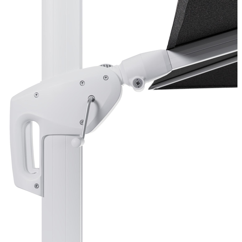 Parasol pendant Minore avec fonction tilt en aluminium blanc et toile de parasol en All Weather Sunbrella® Luxe Firenze Tunder  - Lg.1: 280 x Lg.2: 370 cm (sans pied de parasol