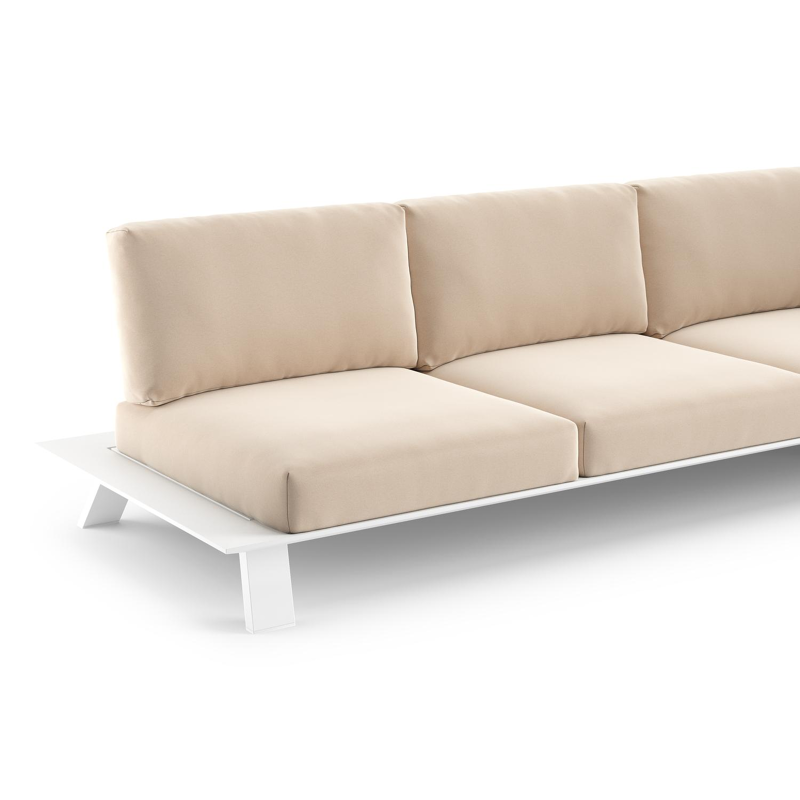 Salon de jardin Cesano en aluminium blanc et coussin en all weather Sunbrella® luxe natte linen chalk