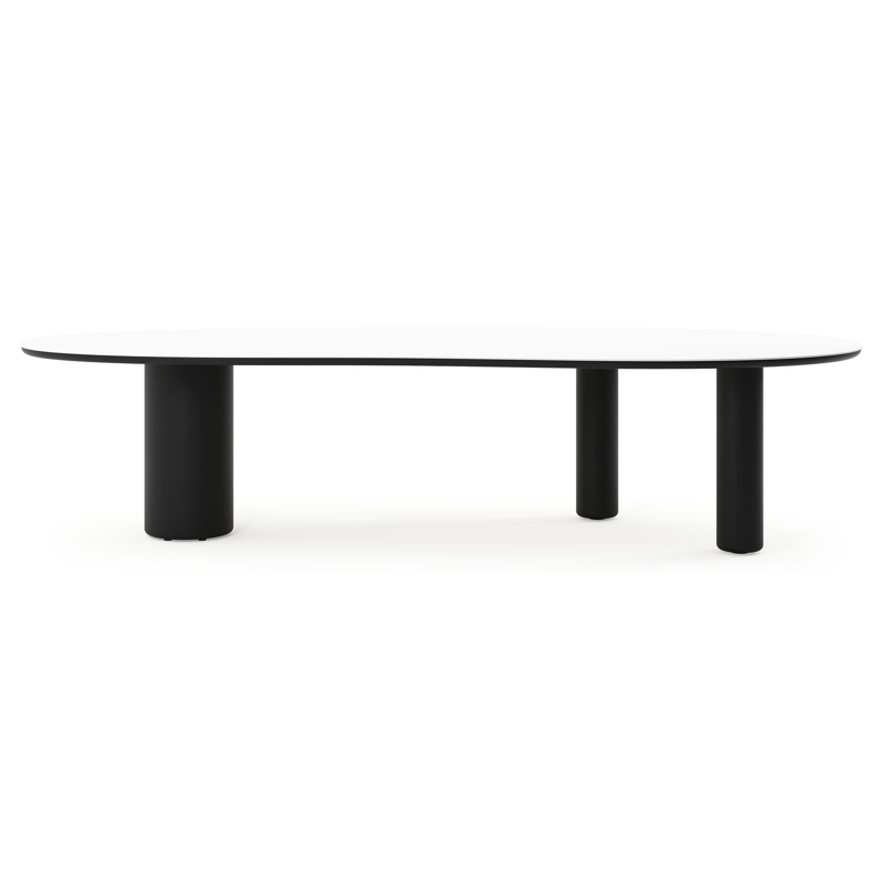 Table de jardin Amico organique en aluminium noir et céramique pleine Arctic White - Lg. 320 x Lrg. 145 x Haut. 73.5 cm