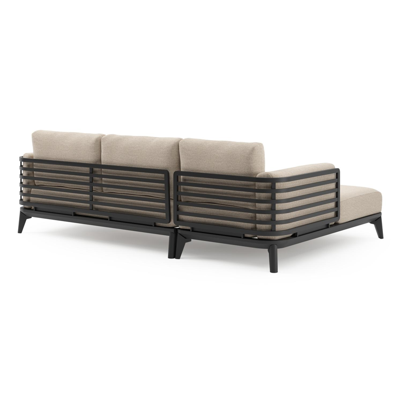 Mosa loungehoek in zwart aluminium met rustic weather+ softtouch kussens en loungetafel