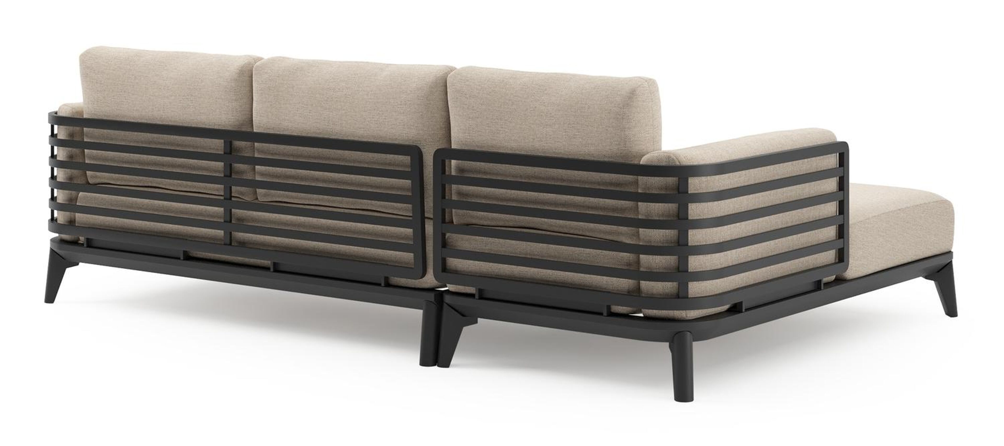 Mosa loungehoek in zwart aluminium met rustic weather+ softtouch kussens en loungetafel