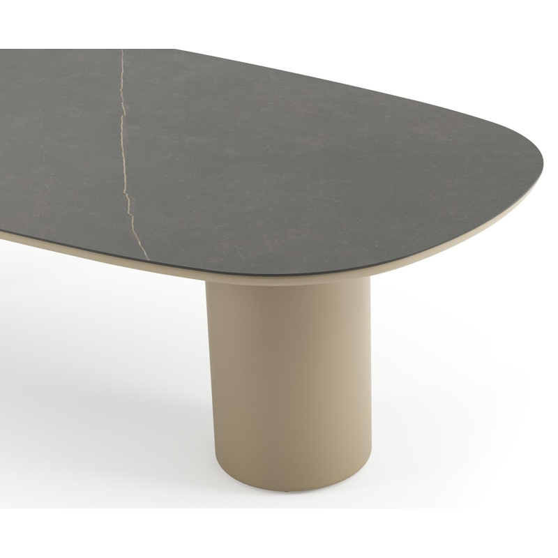 Table de jardin Amico bombo en aluminium beige et céramique pleine Calatorao - Lg. 270 x Lrg. 125 x Haut. 73.5 cm