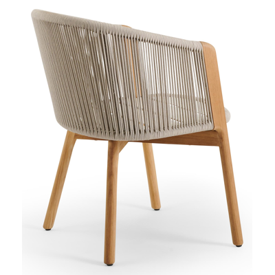 Gardo tuinstoel in teak en beige verticaal geweven ronde rope met kussen in lopi marble all weather sunbrella® luxe