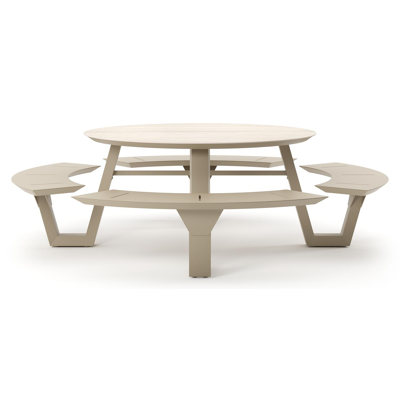 Rondino picknicktafel rond in beige aluminium en volkeramiek Travertino Bianco - Dia. 236 x H 71.5 cm