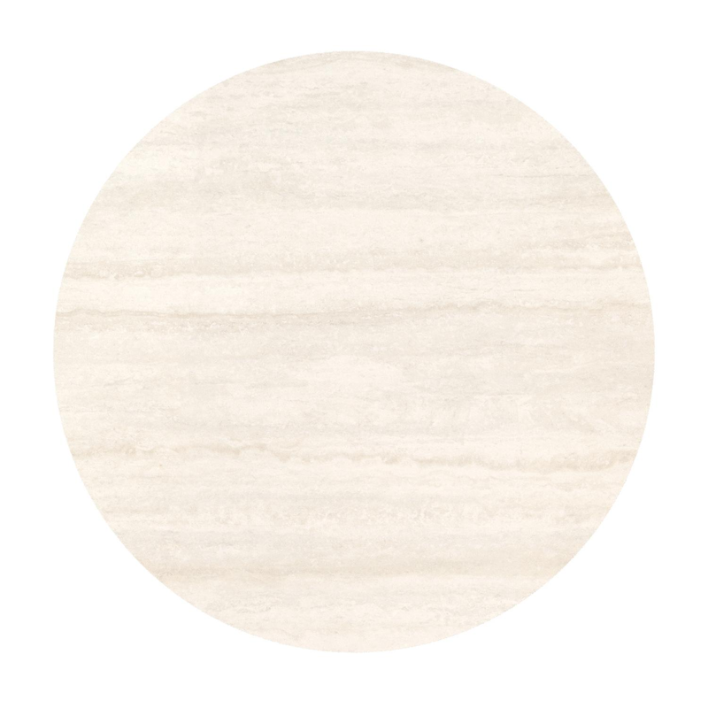 Table de jardin Fano ronde en aluminium beige et céramique pleine Travertino Bianco - Diam. 85 x Haut. 74 cm