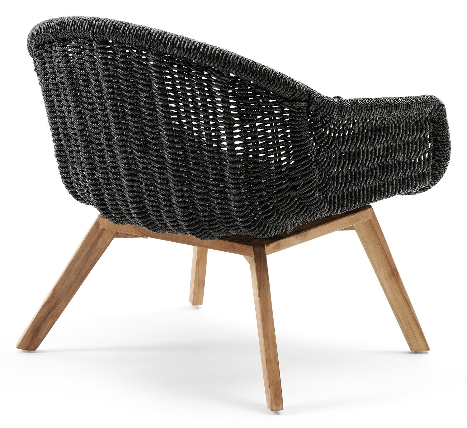 Pagino loungestoel 1-zit in teak en naturel gedraaide ronde wicker