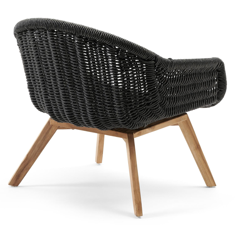 Pagino loungestoel 1-zit in teak en naturel gedraaide ronde wicker
