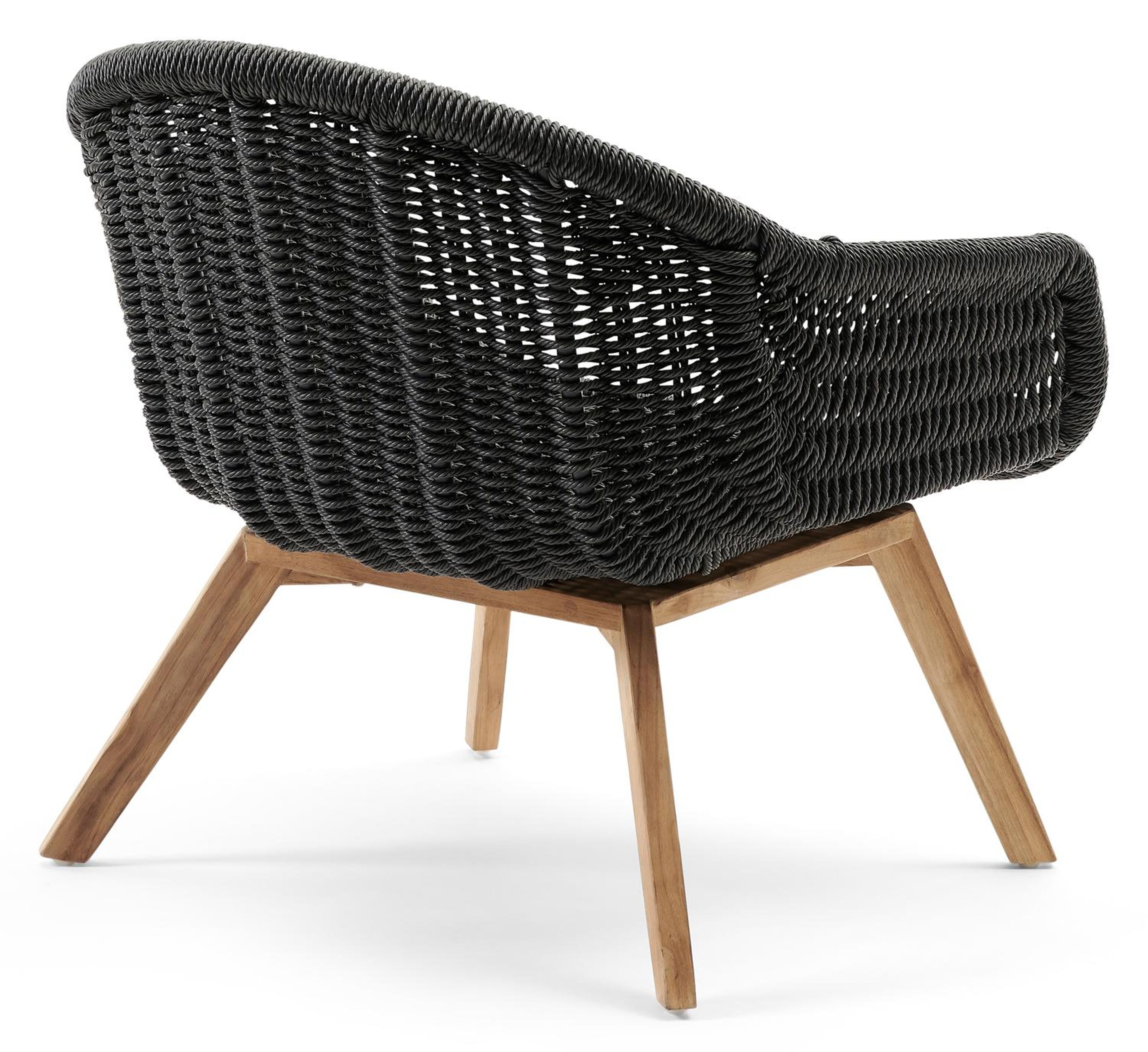 Pagino loungestoel 1-zit in teak en naturel gedraaide ronde wicker