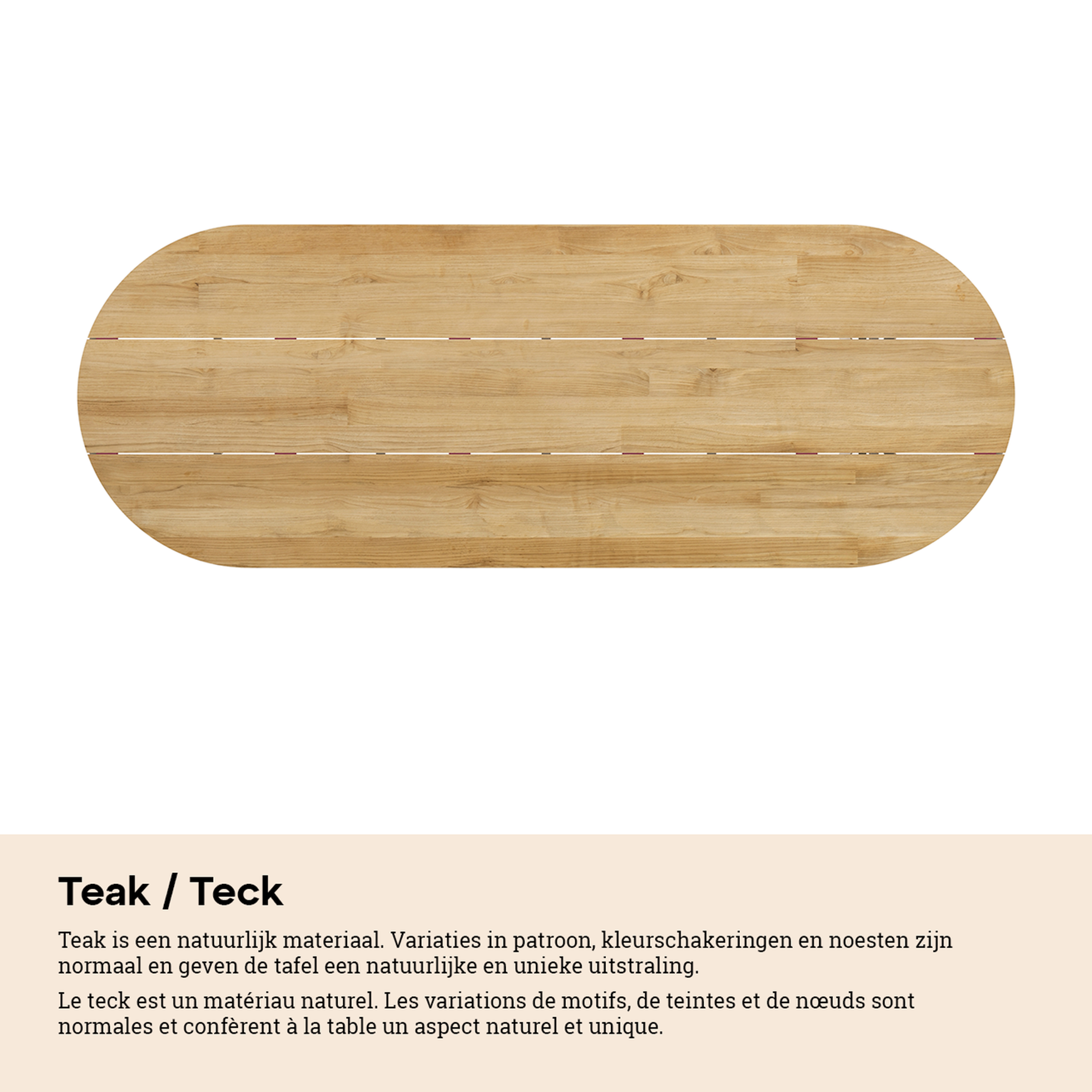 Table de jardin Organo oval en aluminium noir et teck - Lg. 300 x Lrg. 110 x Haut. 74 cm