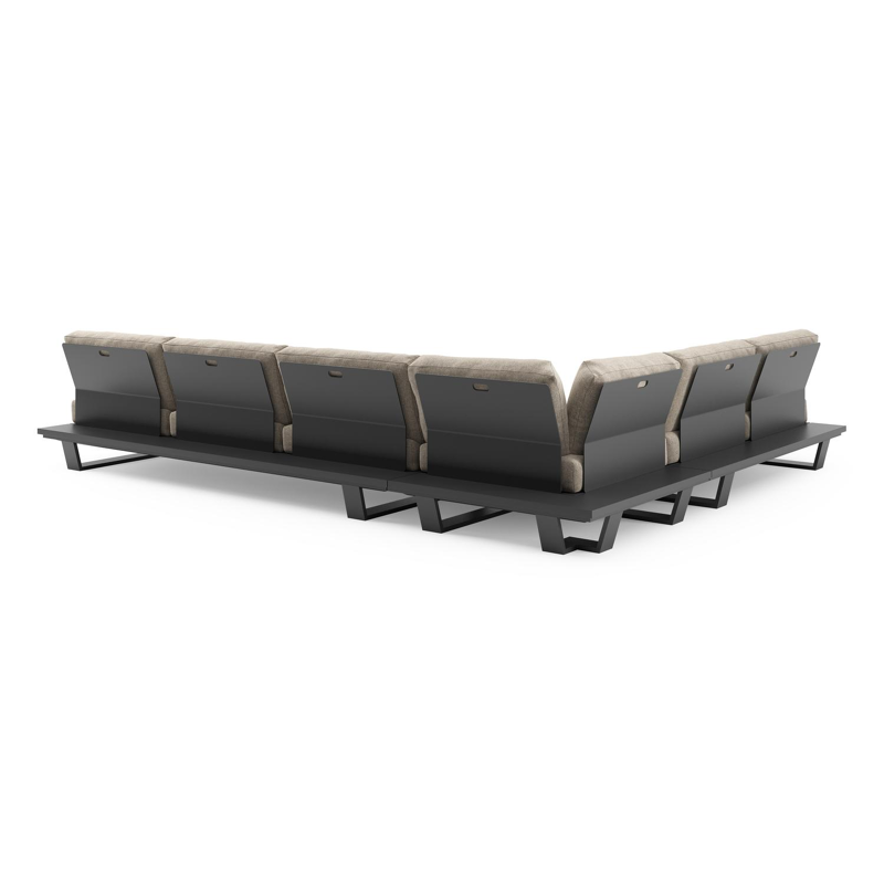 Pagino loungehoek in zwart aluminium met chartres pewter all weather sunbrella® luxe kussen