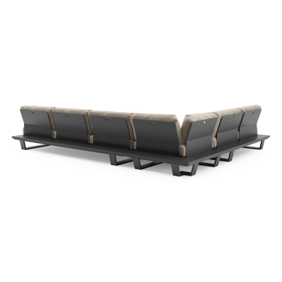 Pagino loungehoek in zwart aluminium met chartres pewter all weather sunbrella® luxe kussen
