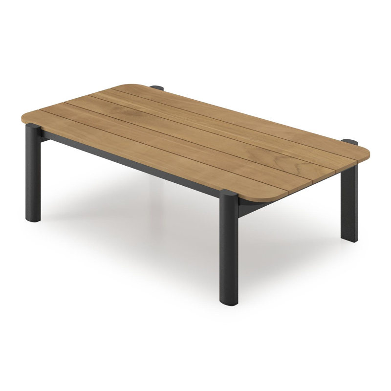 Salamanca loungetafel in zwart aluminium en teak - L 120 x B 68 x H 34 cm