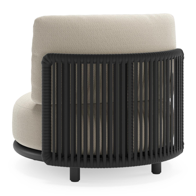 Lomano loungestoel in zwart aluminium en beige verticaal geweven luxe vlakke rope met lopi marble all weather sunbrella® luxe kussen