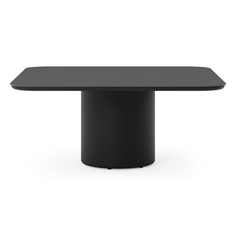 Amico low dining tuintafel afgerond vierkant in zwart aluminium en volkeramiek Nero Black - L 148 x B 148 x H 61 cm