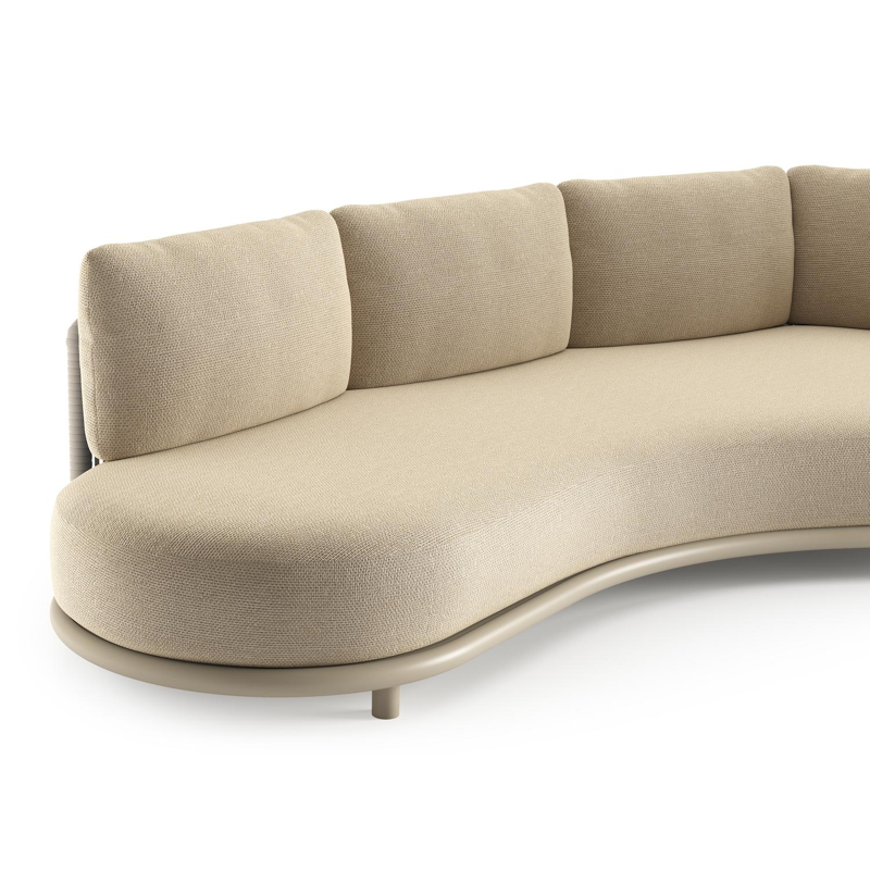 Lomano loungebank in beige aluminium en beige verticaal geweven luxe vlakke rope met althea camel all weather cosytica kussen