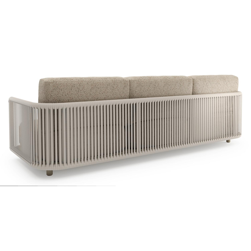 Organo loungebank in beige aluminium en beige verticaal geweven luxe vlakke rope met bora jungle all weather Cosytica kussen