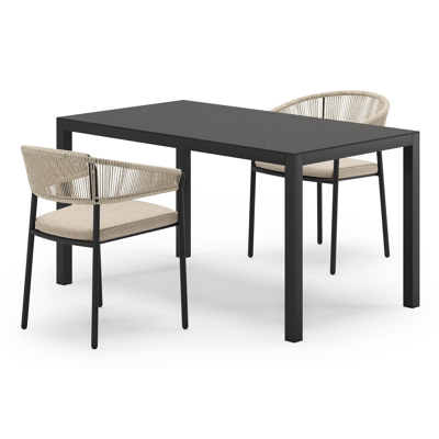 Feltro tuinset in zwart aluminium en sintered stone Notte minerale met 2 Zamora tuinstoelen