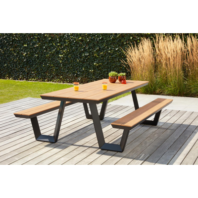 Altura picknicktafel in zwart aluminium en polywood tafelblad - L 220 x B 174 x H 74 cm