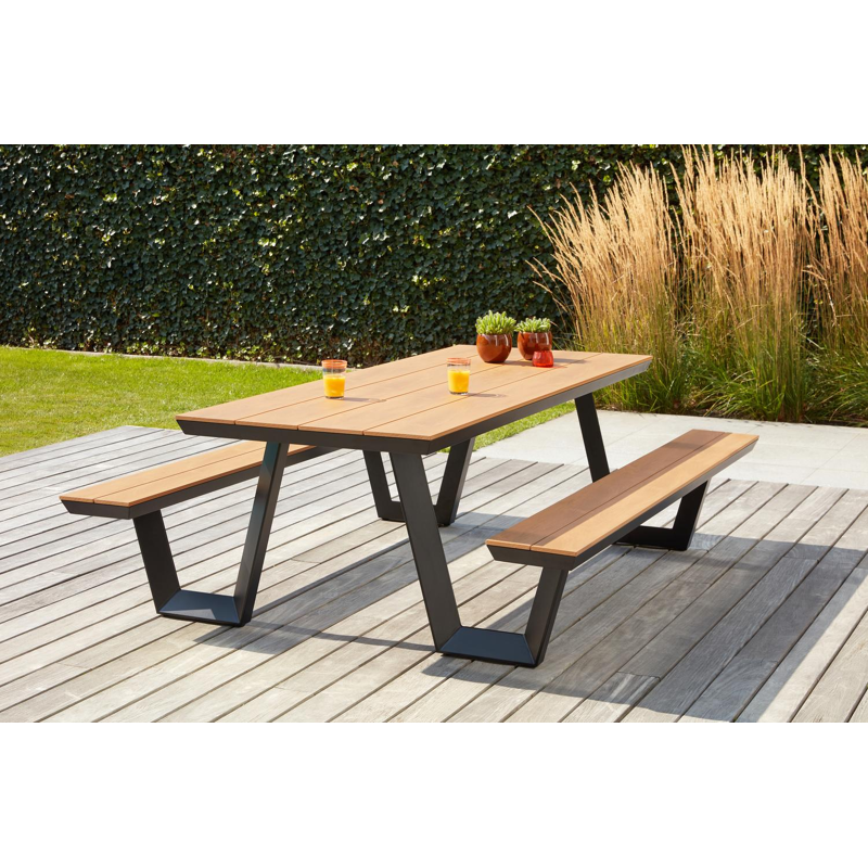 Altura picknicktafel in zwart aluminium en polywood tafelblad - L 220 x B 174 x H 74 cm