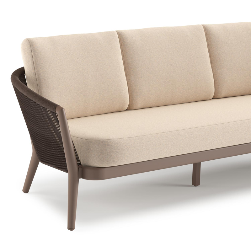 Orso loungeset in taupe aluminiumen zwart verticaal geweven ronde rope met Heritage Papyrus all weather sunbrella® luxe kussen