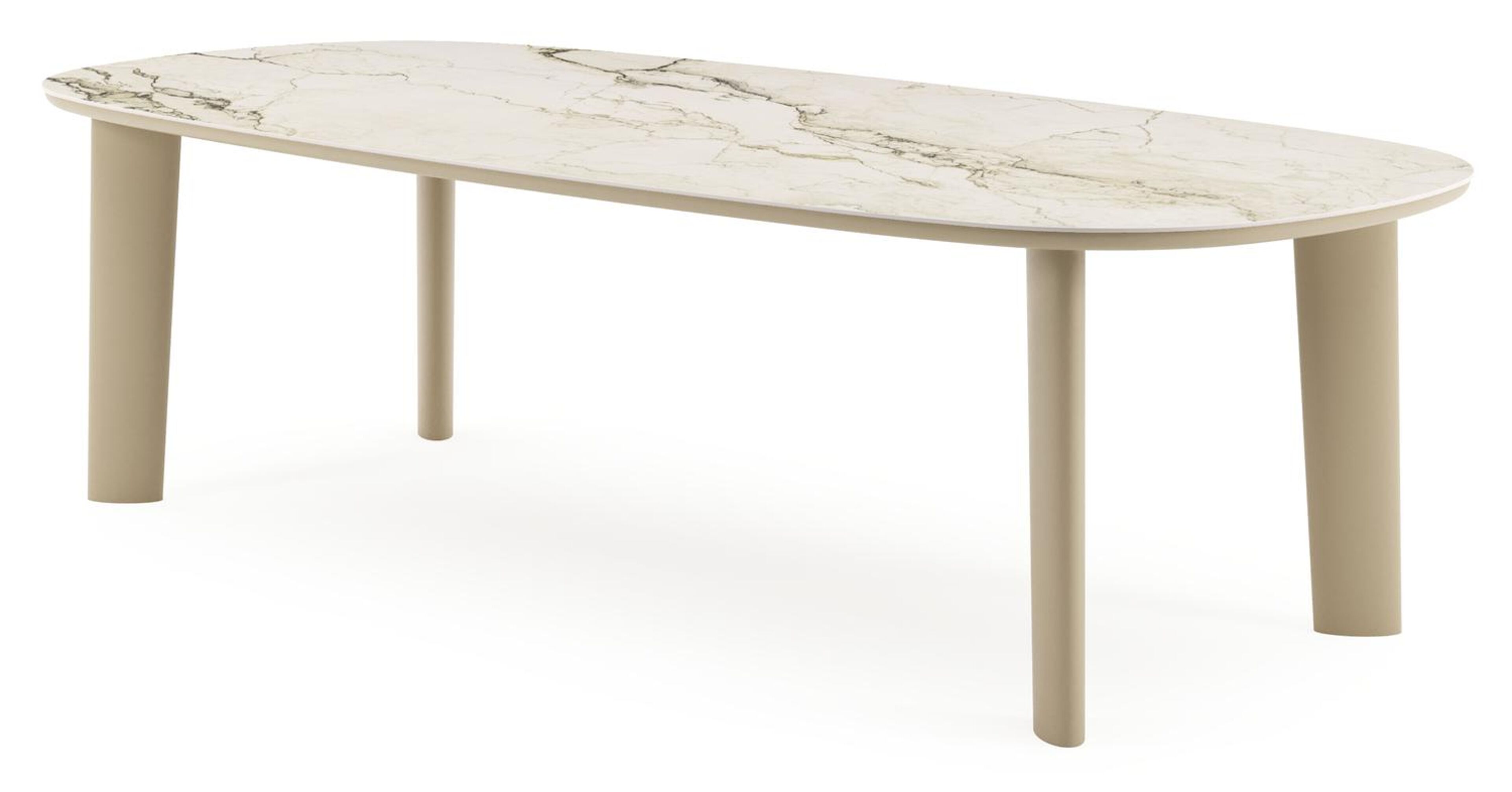 Table de jardin Amico bombo en aluminium beige et céramique pleine Colorado Dunes - Lg. 270 x Lrg. 125 x Haut. 73.5 cm