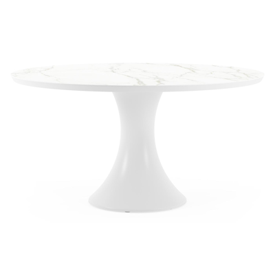 Table de jardin Fano en aluminium blanc et céramique pleine calacatta - Dia. 148 x H 75 cm