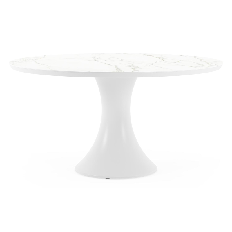 Table de jardin Fano en aluminium blanc et céramique pleine calacatta - Dia. 148 x H 75 cm